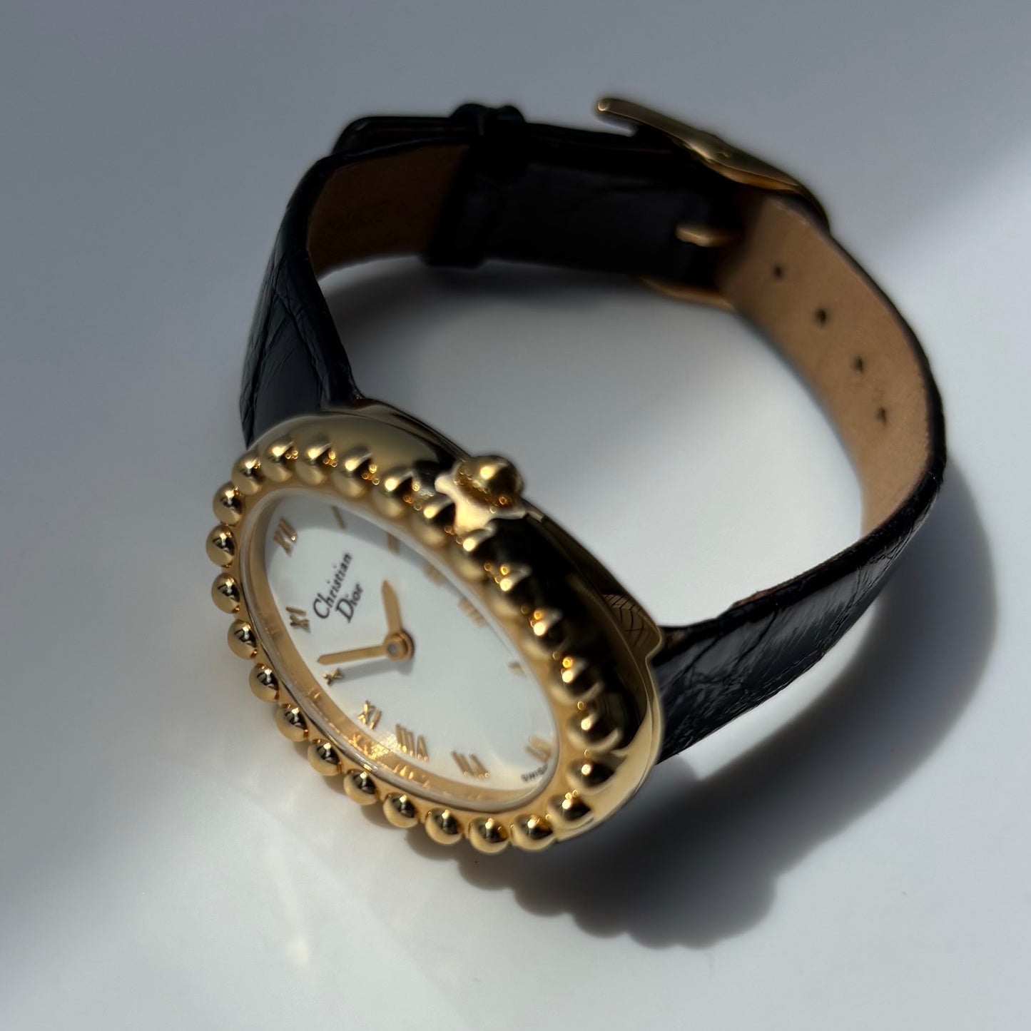 Dior 1990s Baignoire Gold Plated Leather Watch