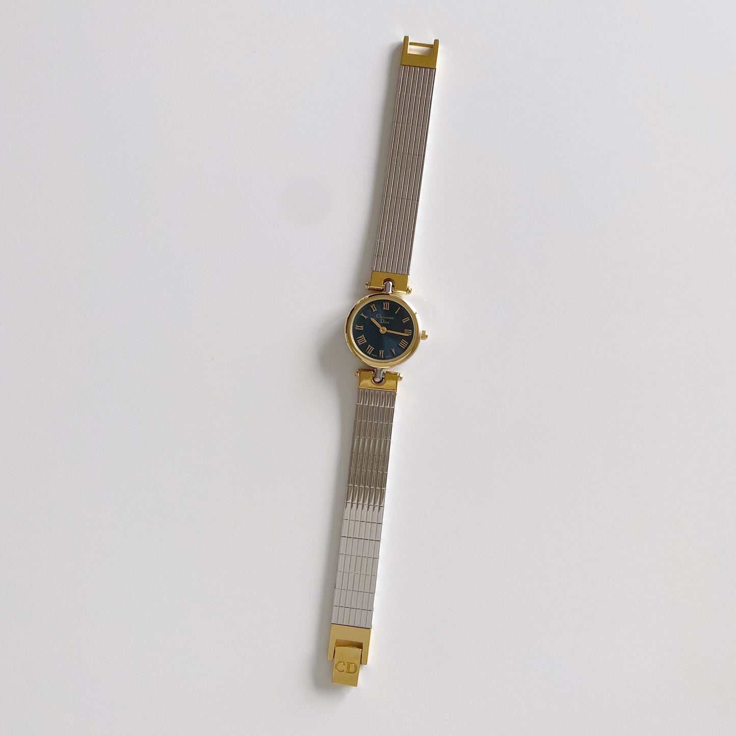 Dior 1990s Navy Dial Gold Plated Two Tone Watch