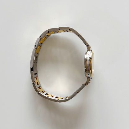 Hermes 1990s Clipper Date Round Dial Two Tone Watch