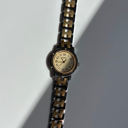 Hermes 1990s Clipper Date Round Dial Gold Plated Two Tone Watch