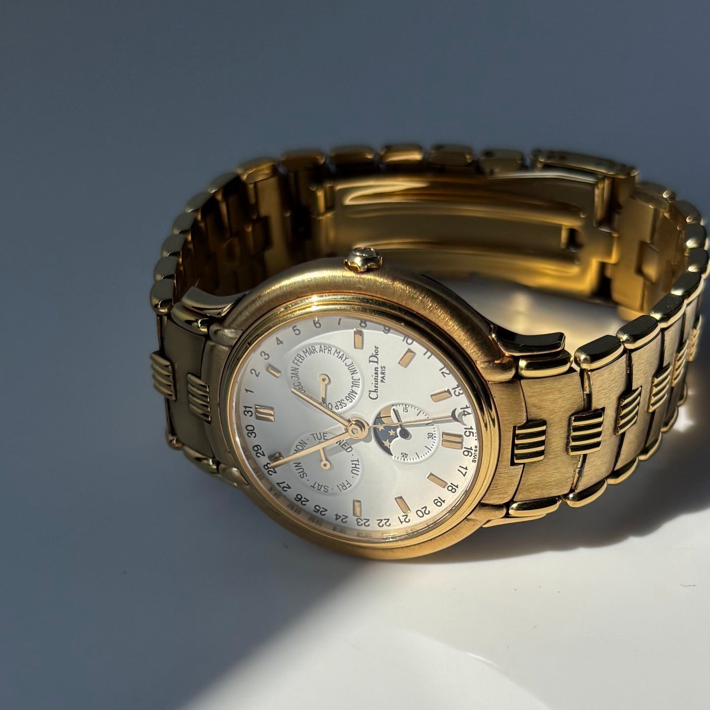 Dior 1990s Moon Phase Triple Calendar Gold Plated Watch