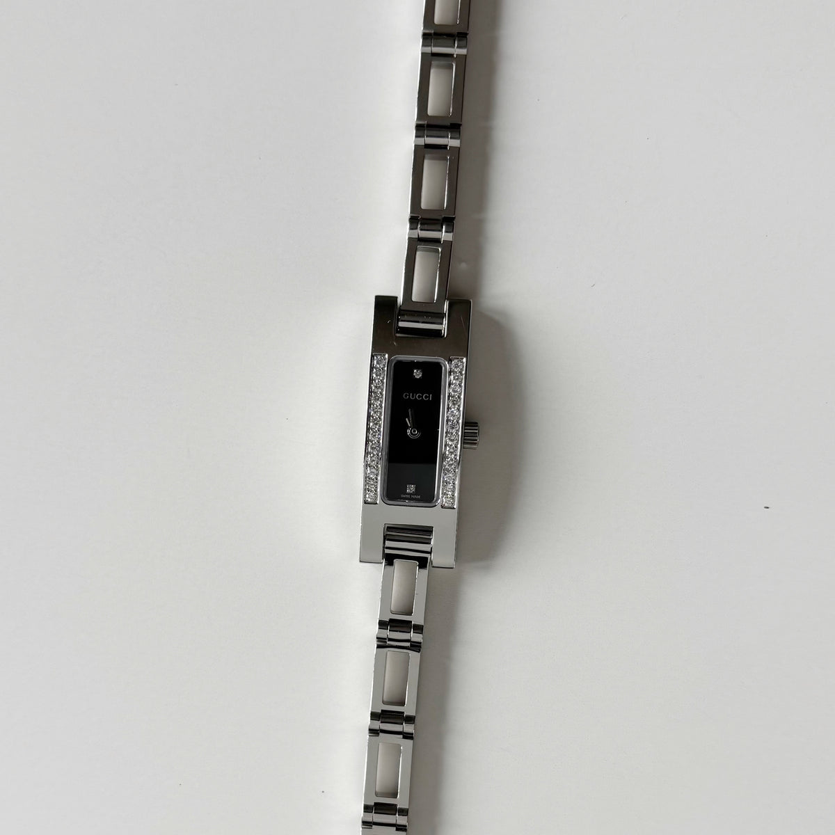 Gucci 1990s Black Dial Rectangular Stainless Steel Watch