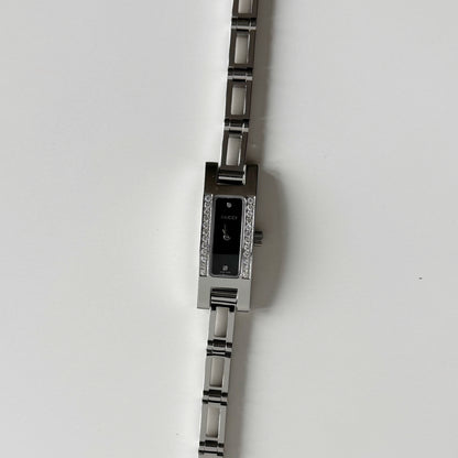 Gucci 1990s Black Dial Rectangular Stainless Steel Watch