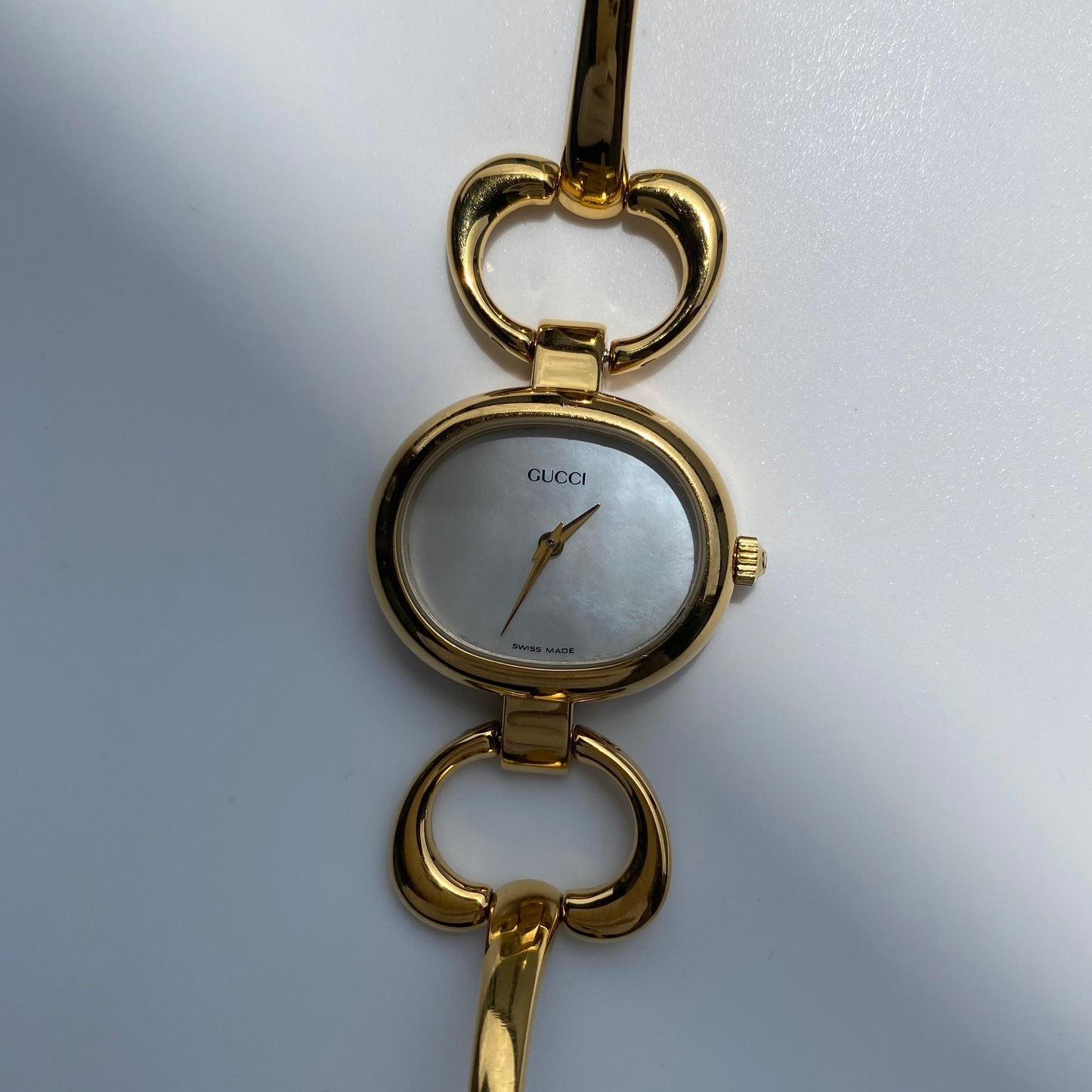 Gucci 1990s Seashell Dial Gold Plated Bangle Watch