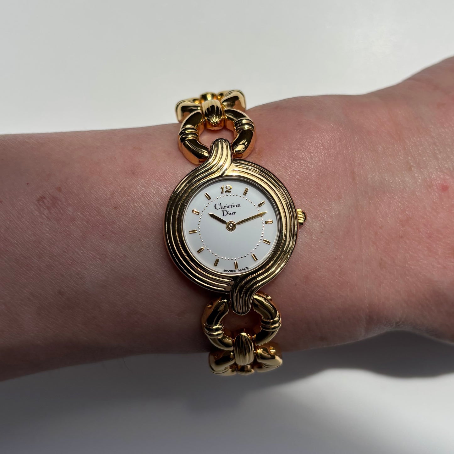 Dior 1990s Round Dial Interchangeable strap Gold Plated Watch with 3 straps, case