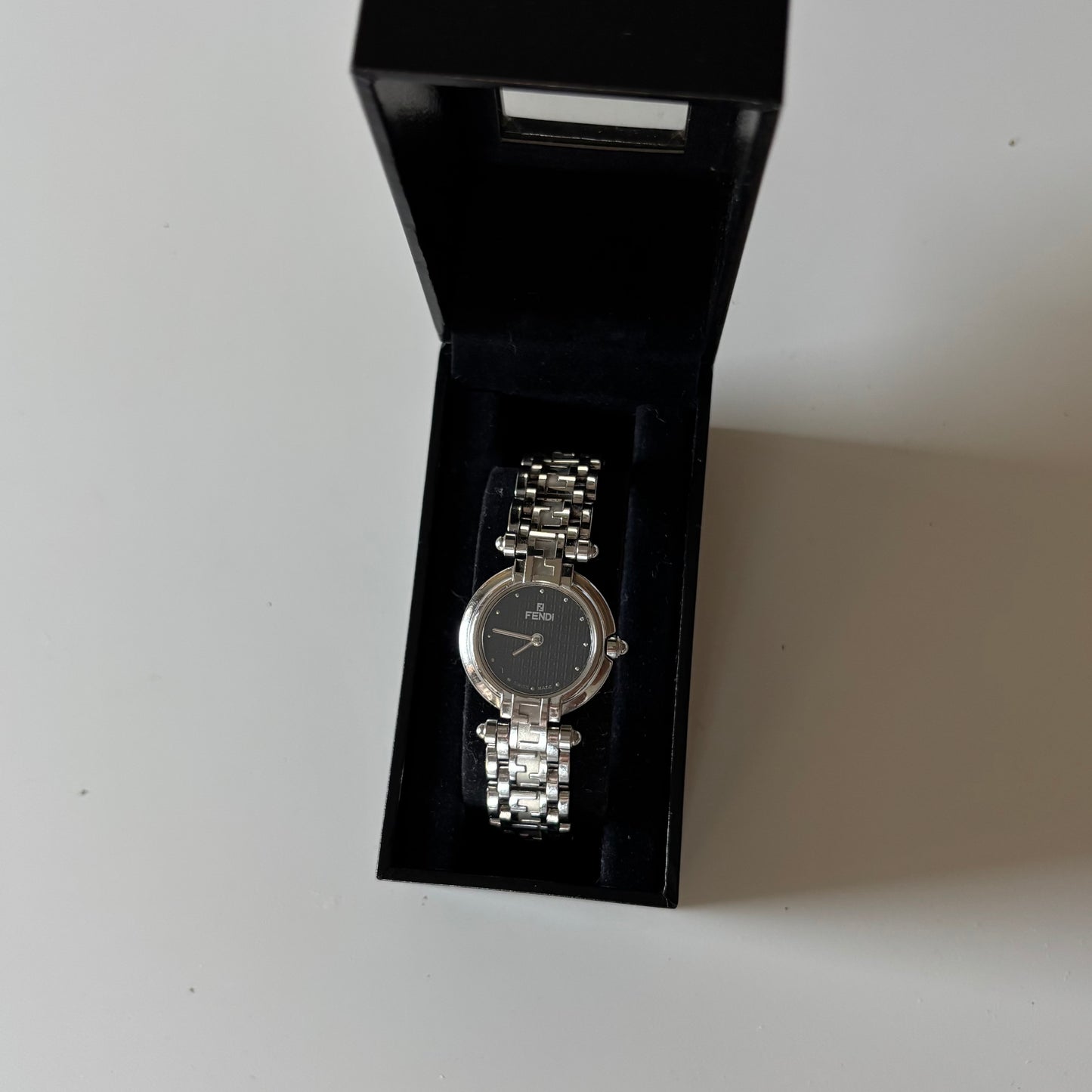 Fendi 1990s Black Dial Silver Watch