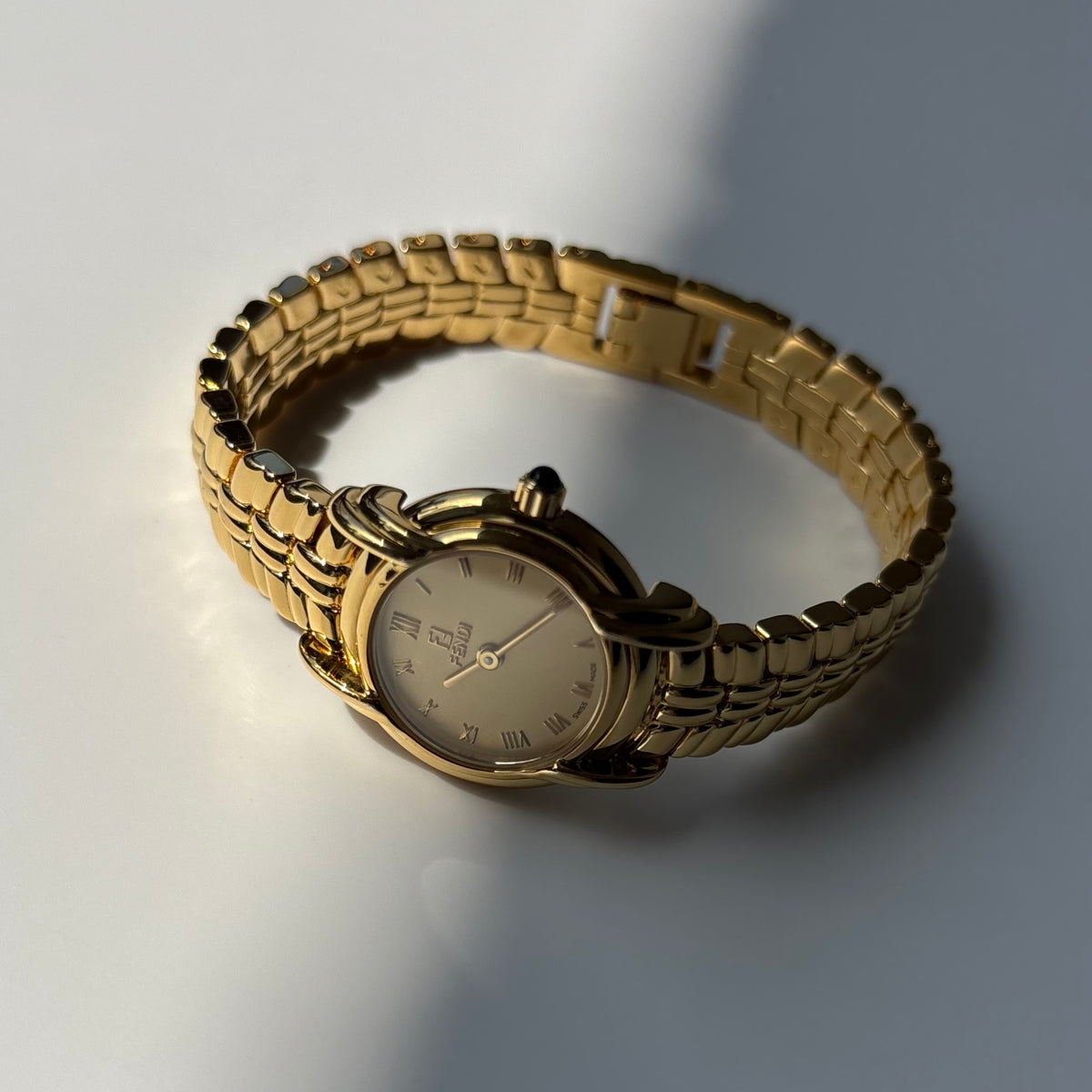 Fendi 1990s Round Dial Gold Plated Watch