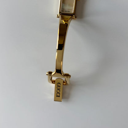 Gucci 1990s Seashell Dial Gold Plated Bangle Watch