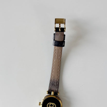 Gucci 1980s Black Dial Round Gold-Plated Watch