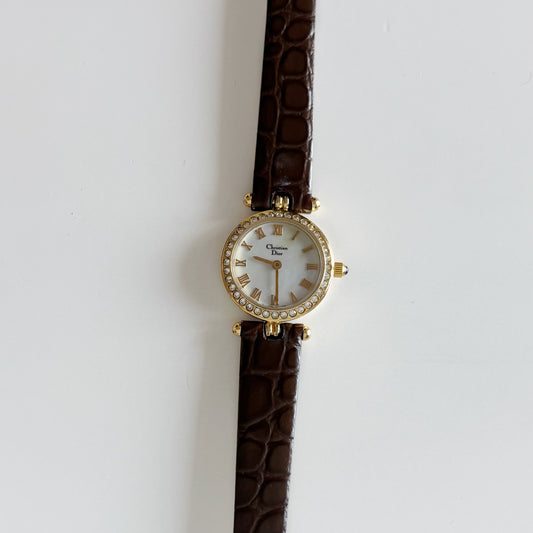 Dior 1990s Seashell Round Dial Gold Plated Watch