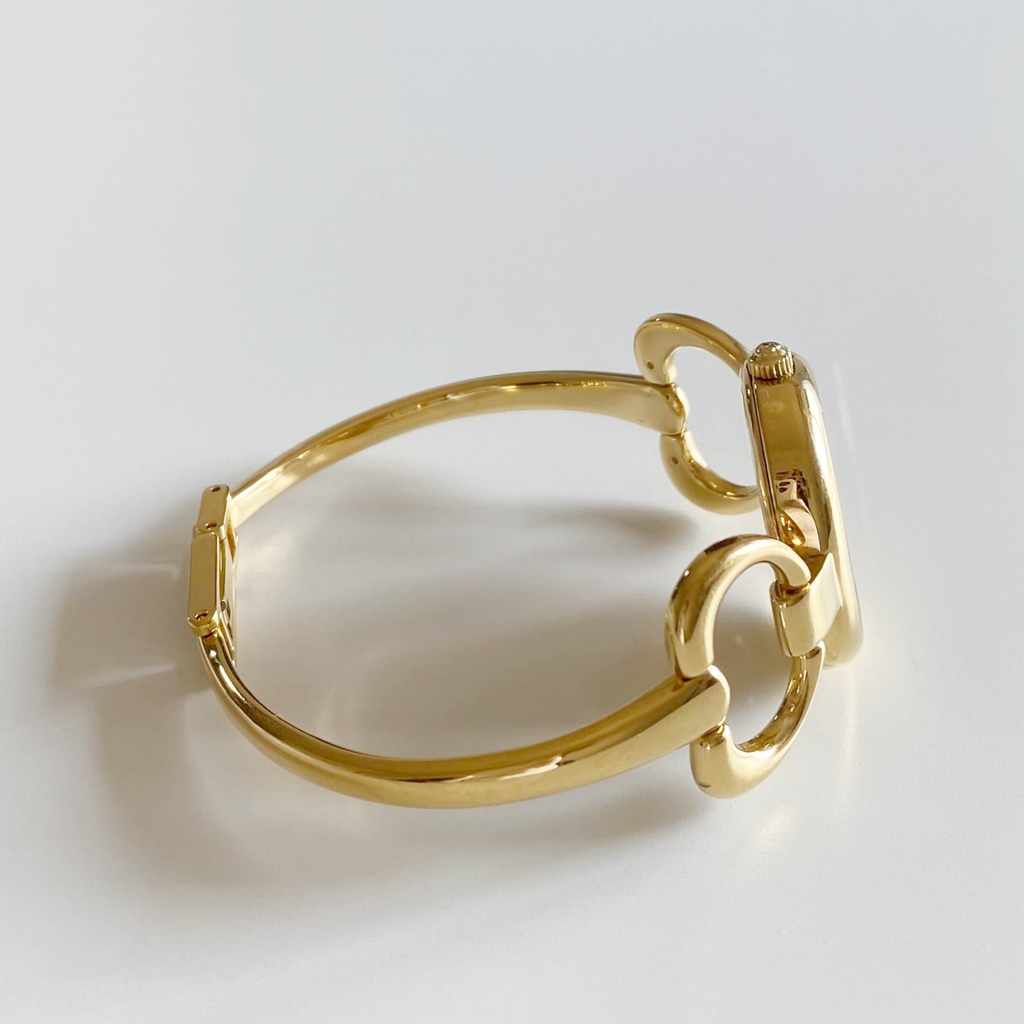 Gucci 1990s Black Dial Gold Plated Bangle Watch