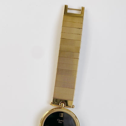 Dior 1990 Black Dial Gold Plated Round Watch (Men's)