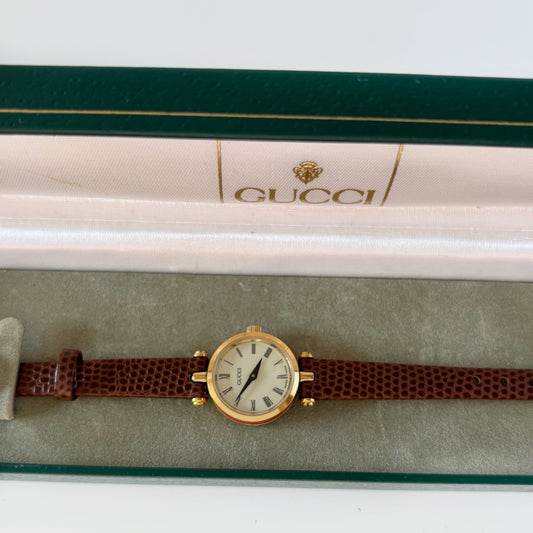 Gucci 1990s Round Dial Gold Plated Watch
