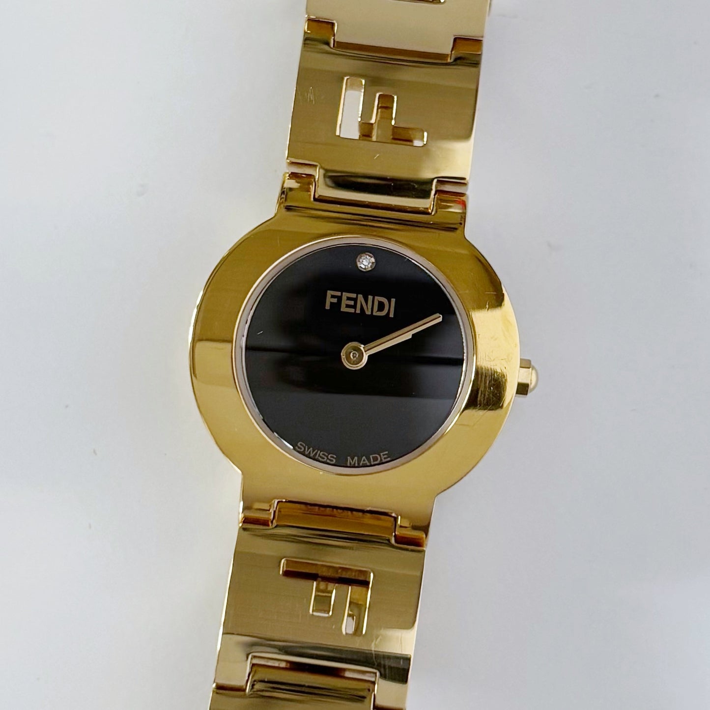 Fendi 1990s Black Dial Gold Plated Watch