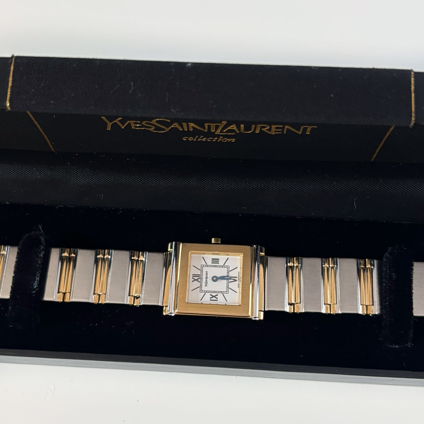 Yves Saint Laurent 1990s Square Dial Gold Plated Two Tone Watch