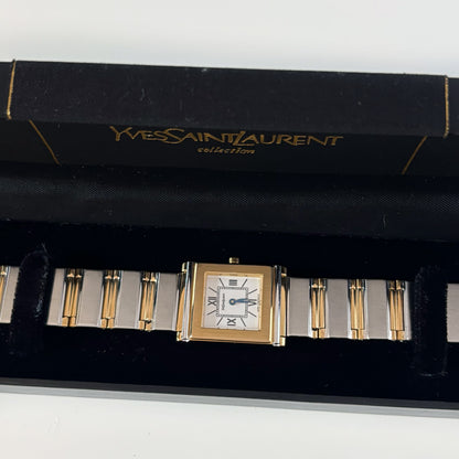 Yves Saint Laurent 1990s Square Dial Gold Plated Two Tone Watch