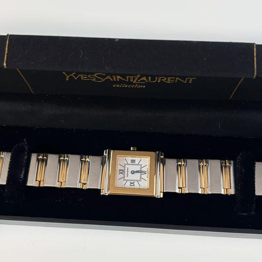 Yves Saint Laurent 1990s Square Dial Gold Plated Two Tone Watch