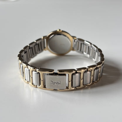 Yves Saint Laurent 1990s Round Dial Two Tone Gold Plated Watch
