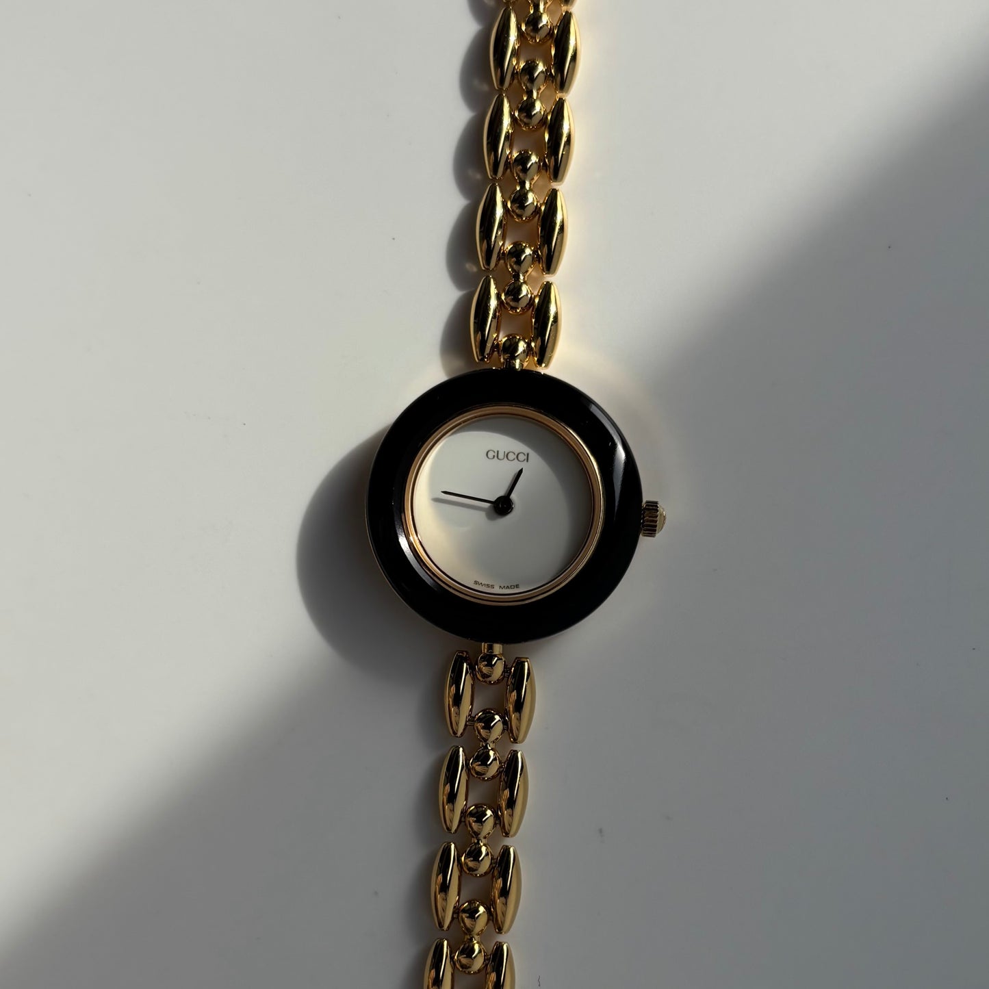 Gucci 1990s Interchangeable Bezel Gold Plated Rice Chain Watch with 6 bezels, case (160mm)
