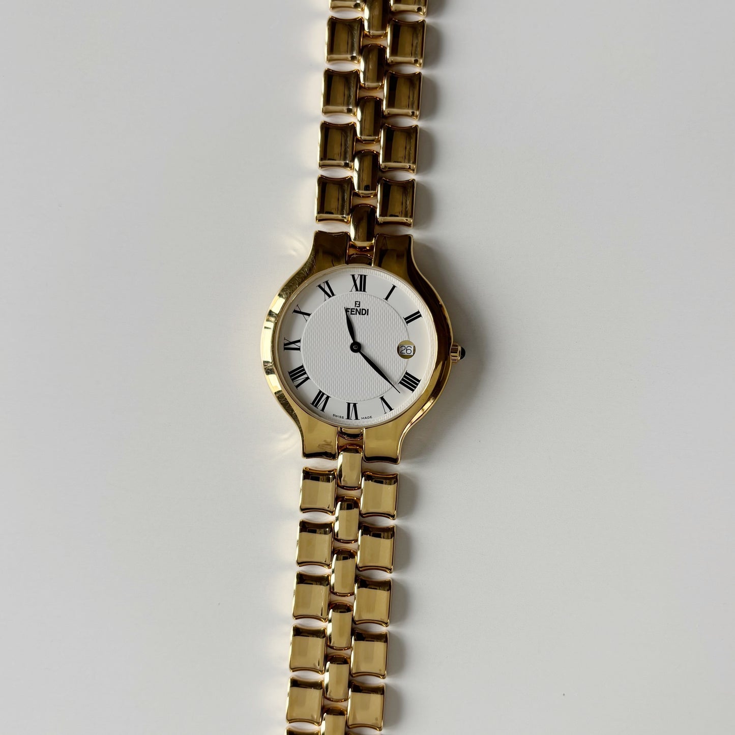 Fendi 1990s Date Round Dial Gold Plated Watch (Large)