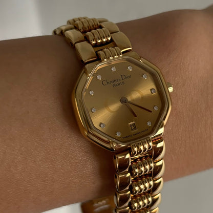 Dior 1990s Octagon Gold Plated Watch