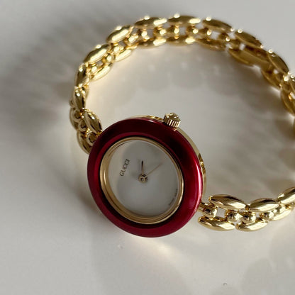 Gucci 1990s Interchangeable Bezel Gold Plated Watch with 6 bezels, case (165mm)