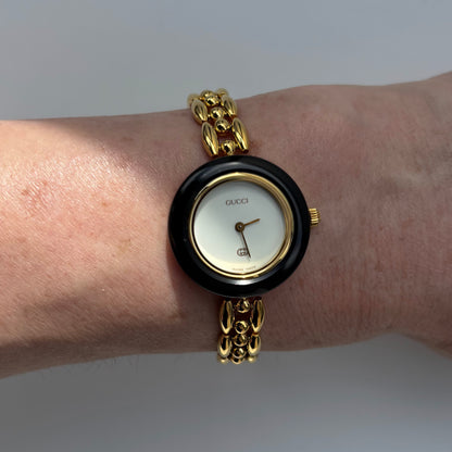 Gucci 1990s Interchangeable Bezel Gold Plated Watch with 6 bezels. case (160mm)