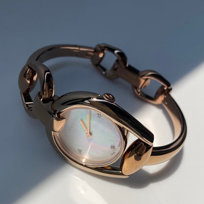 Gucci Early 2000s Seashell Dial Gold Plated Bangle Watch