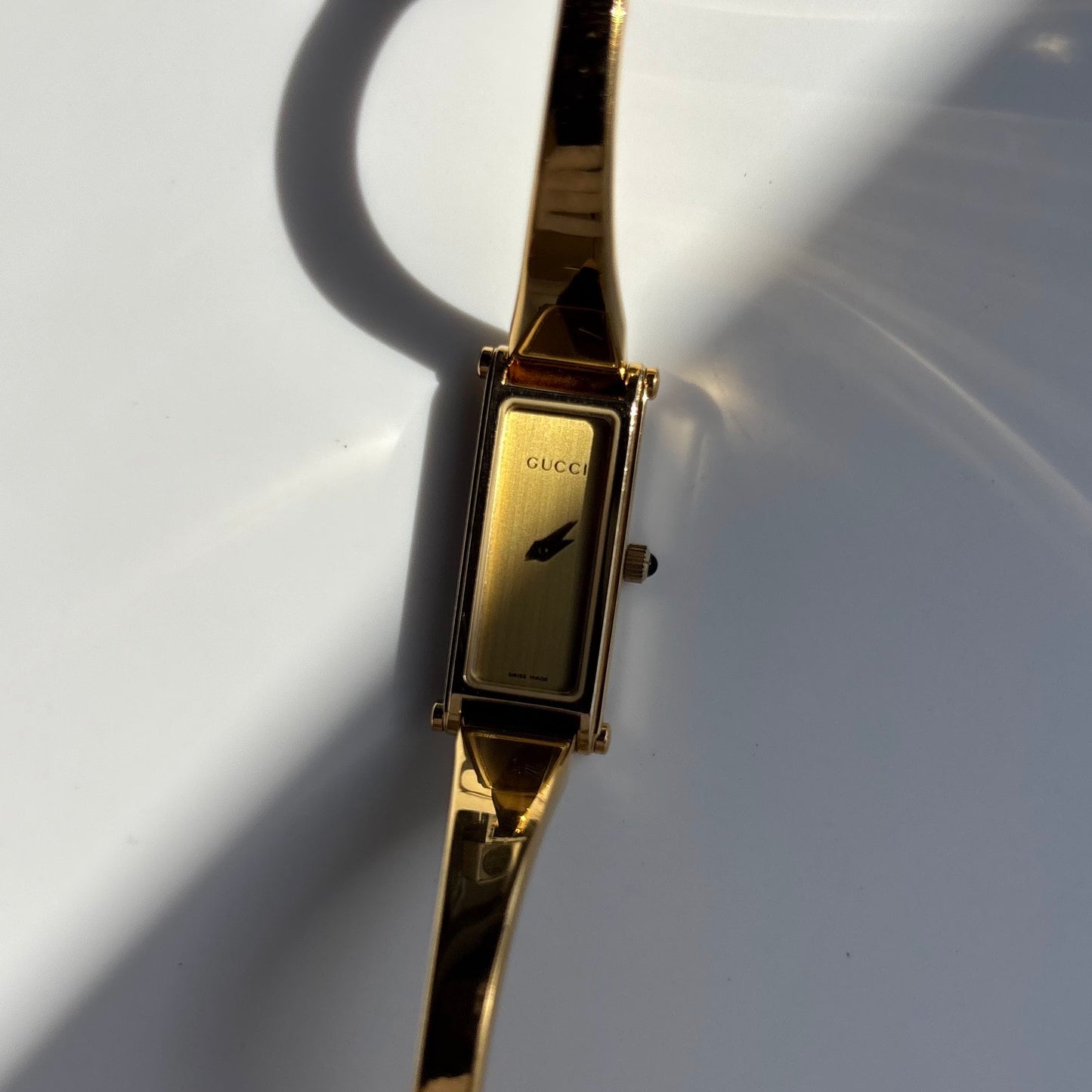 Gucci 1990s Gold Dial Gold Plated Bangle Watch (Small)