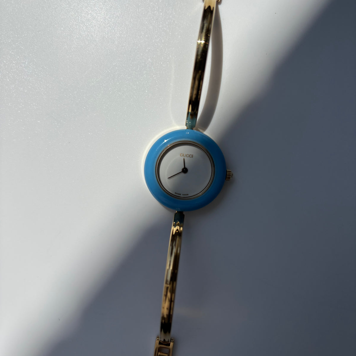 Gucci 1990s Interchangeable Bezel Gold Plated Bangle Watch with 12 bezels, case (Small)