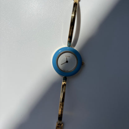 Gucci 1990s Interchangeable Bezel Gold Plated Bangle Watch with 12 bezels, case (Small)