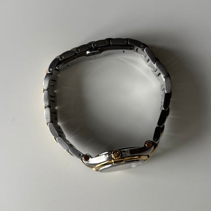 Gucci 1990s Date Black Round Dial Two-Tone Gold-Plated Watch