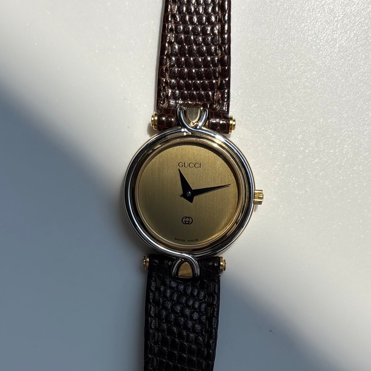 Gucci 1990s Gold Round Dial Two Tone Gold Plated Watch