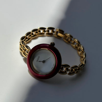 Gucci 1990s Interchangeable Bezel Gold Plated Rice Chain Watch with case, 6 bezels (160mm)