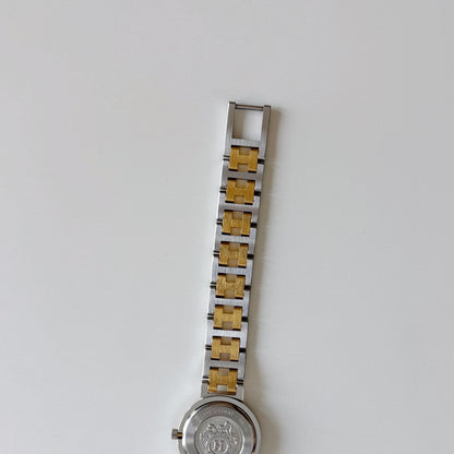 Hermes 1990s Clipper Round Dial Two Tone Gold Plated Watch