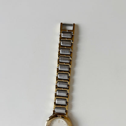 Yves Saint Laurent 1990s Cream Round Dial Two-Tone Gold-Plated Watch