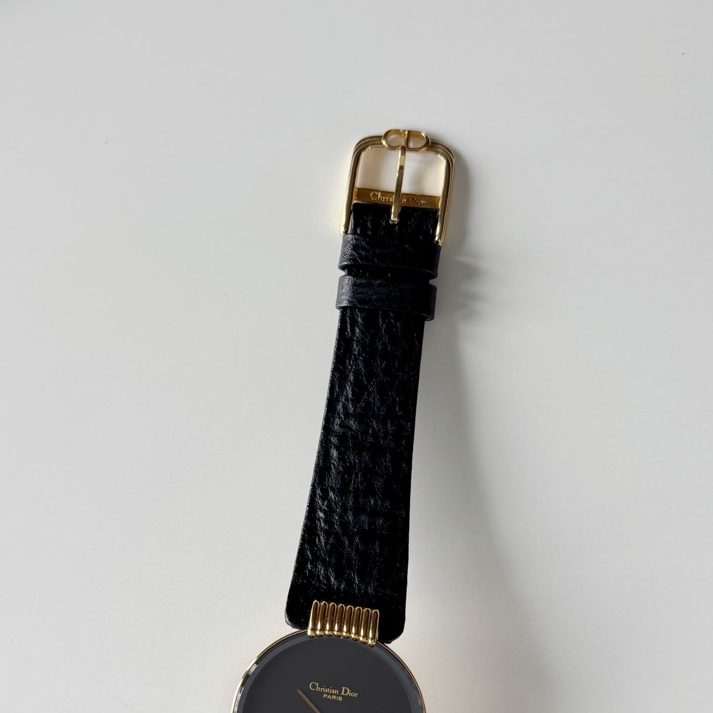 Dior 1990s Black Round Dial Gold Plated Watch (Large)