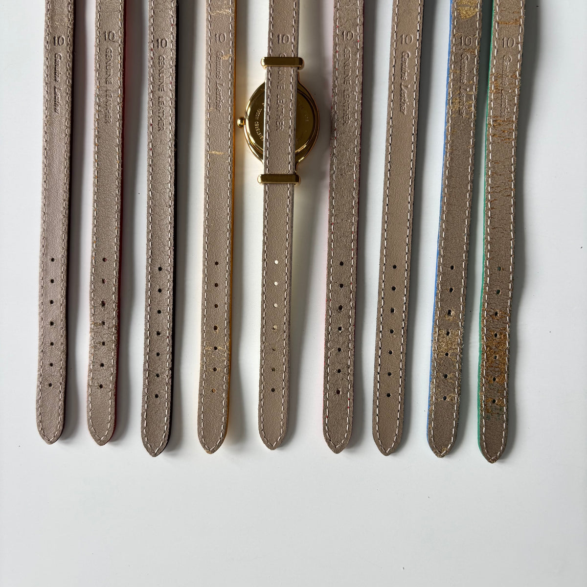 Fendi 1990s Interchangeable Strap Gold-Plated Watch with 9 Straps and Case