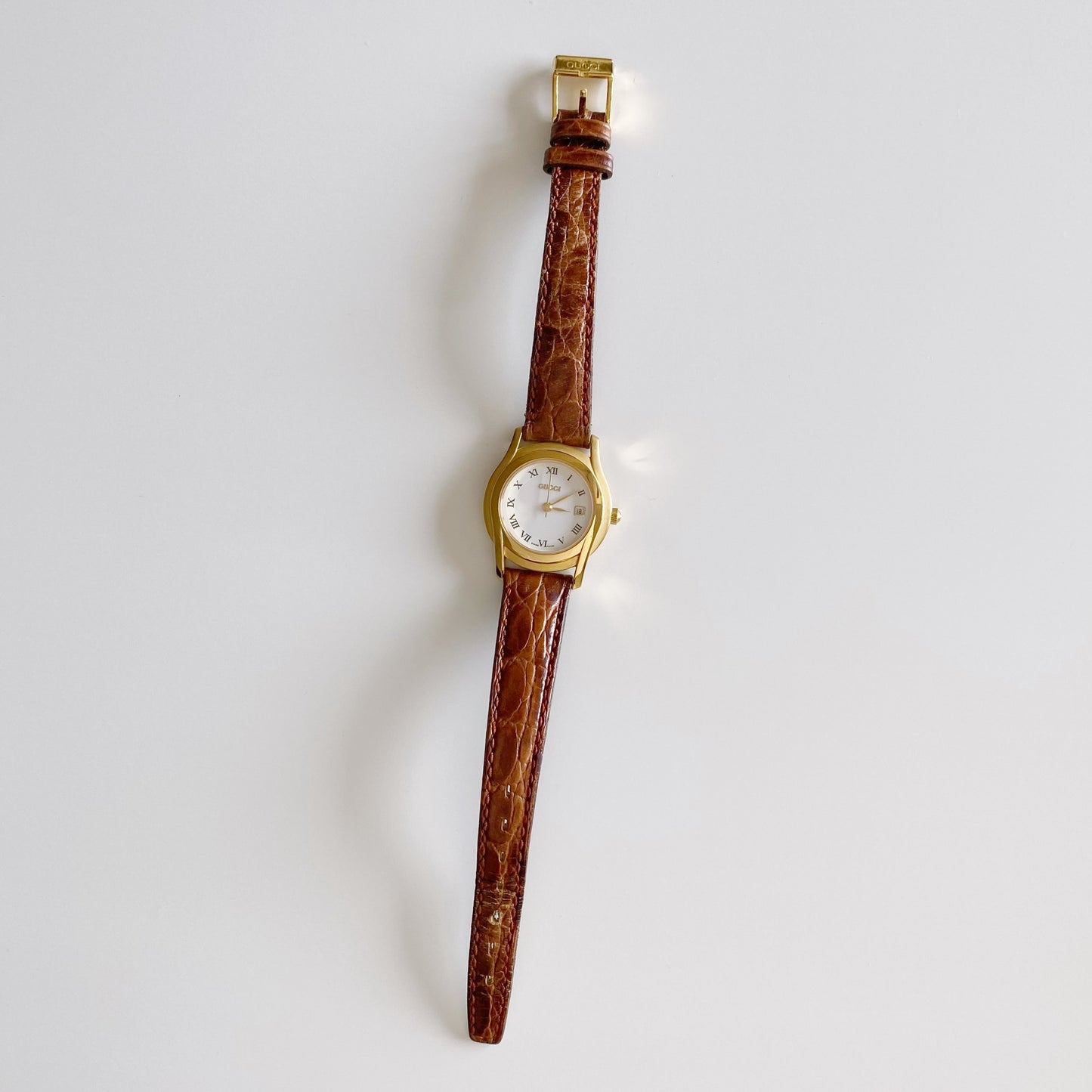 Gucci 1990s Date Gold Plated Round Watch