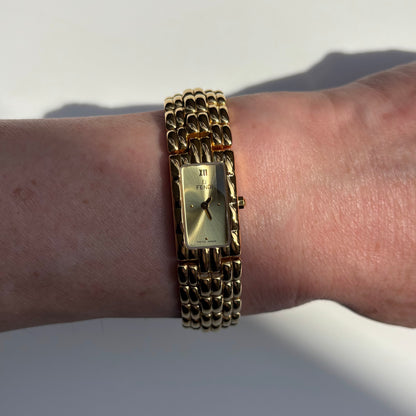 Fendi 1990s Gold Dial Gold Plated Watch
