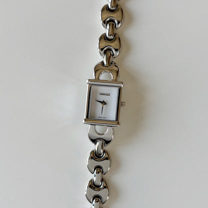 Gucci 1990s Interchangeable Strap Silver Watch with 3 straps, case