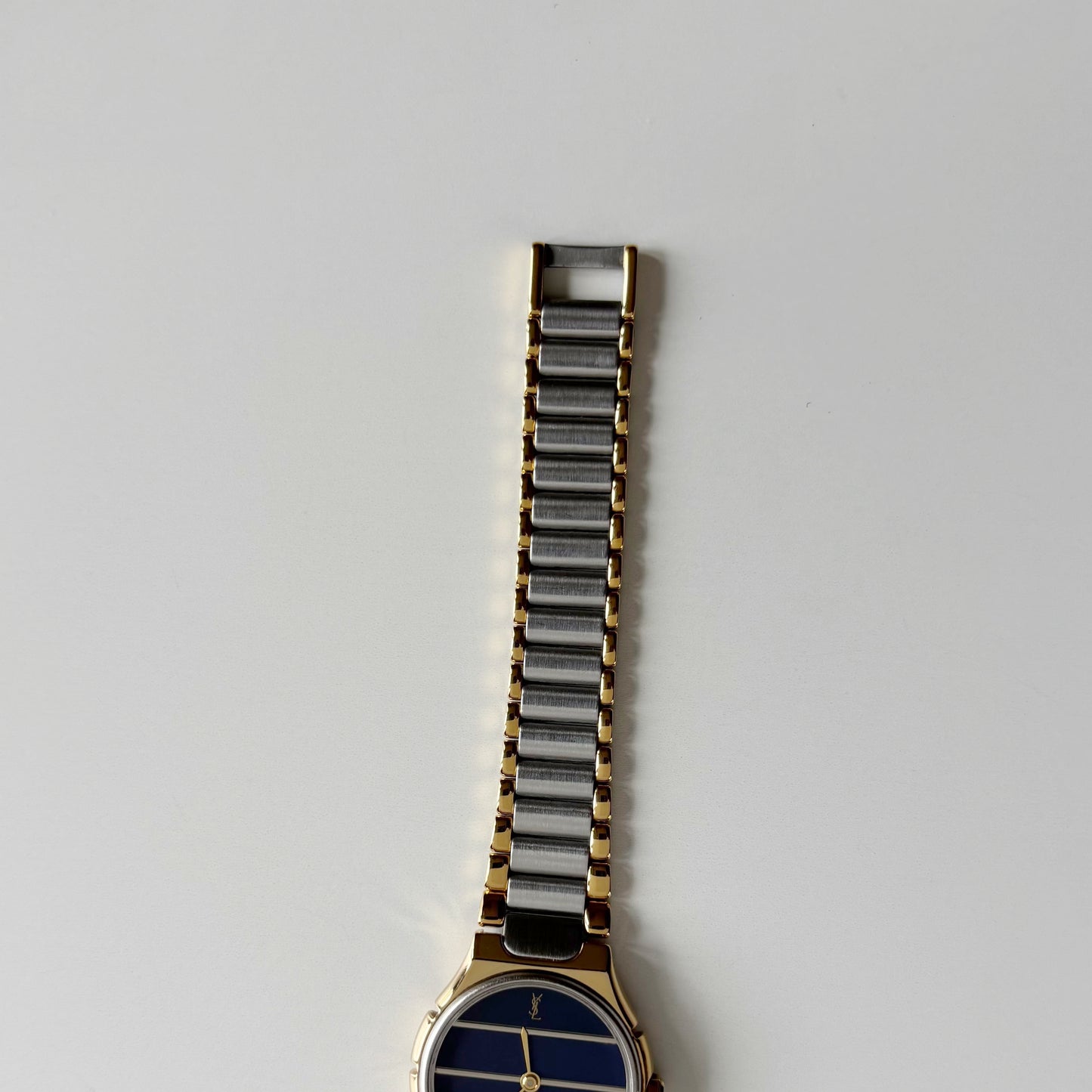Yves Saint Laurent 1990s Navy Round Dial Two Tone Gold Plated Watch