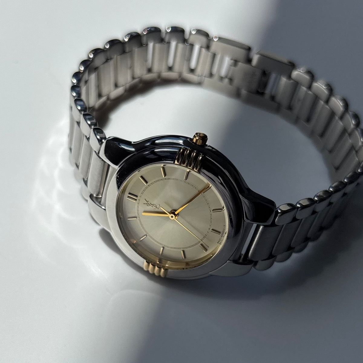 Yves Saint Laurent 1990s Round Dial Two-Tone Gold-Plated Watch (Large)