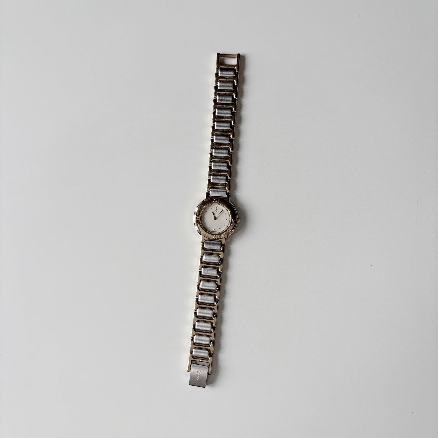 Yves Saint Laurent 1990s Round Dial Two Tone Gold Plated Watch