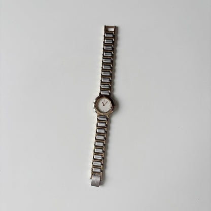 Yves Saint Laurent 1990s Round Dial Two Tone Gold Plated Watch