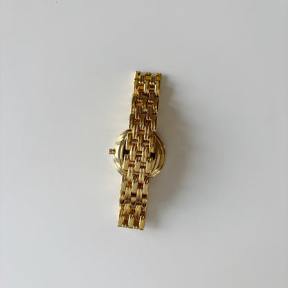 Dior 1990s Bagheera Round Black Dial Gold Plated Watch