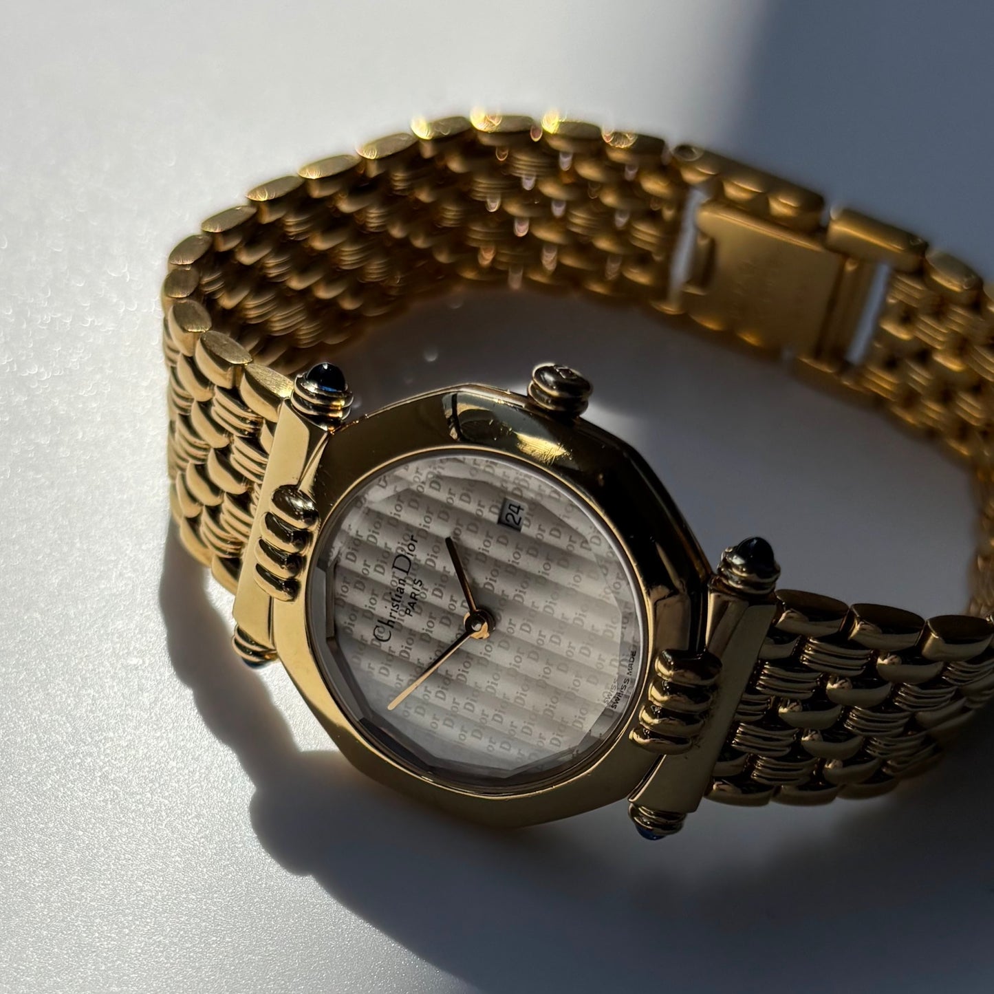 Dior 1990s CD Logo Octagon Gold Plated Watch