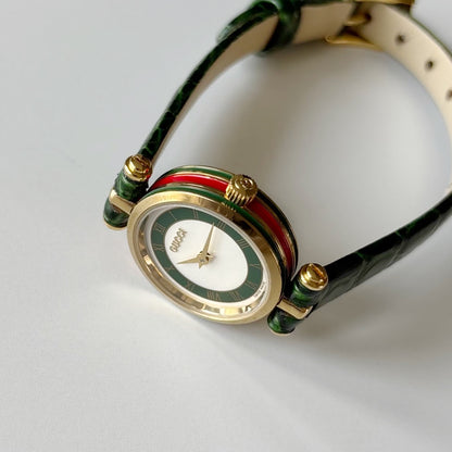 Gucci 1990s Sherry Round Dial Green Watch