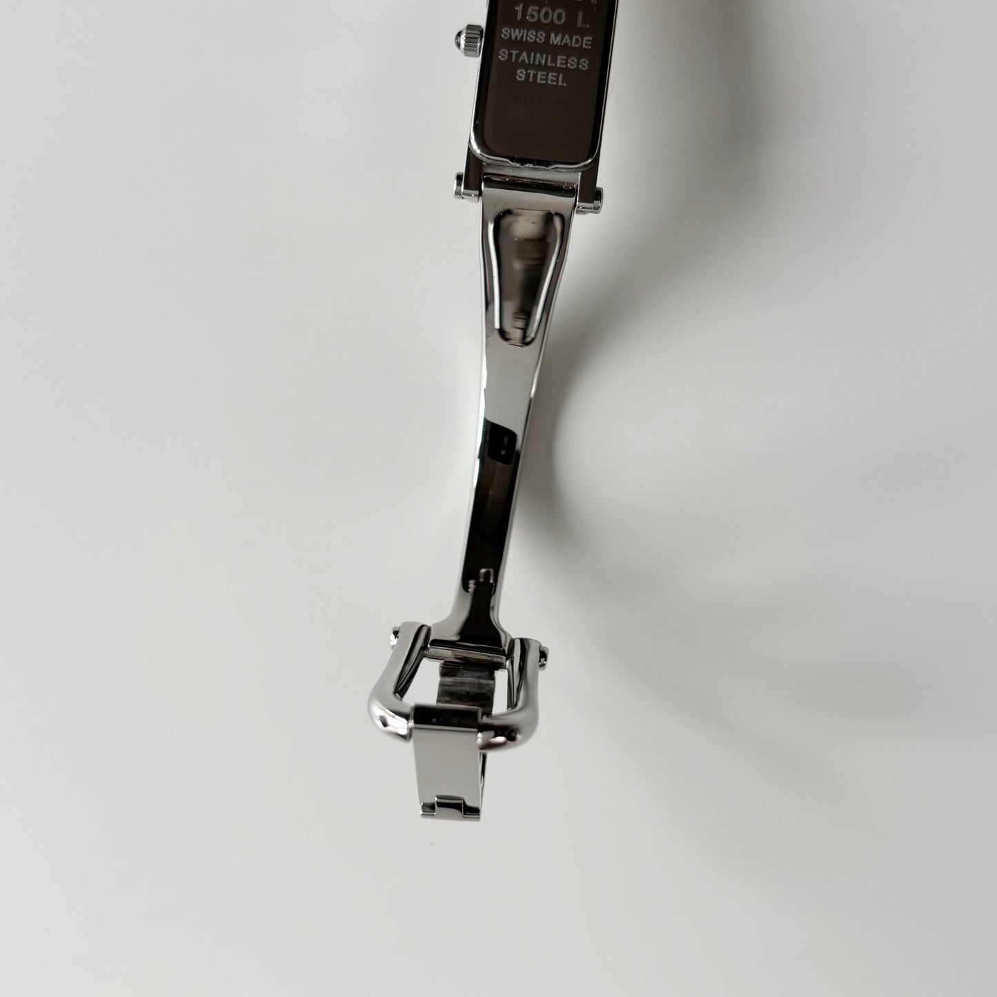 Gucci 1990s Rectangular Dial Silver Bangle Watch