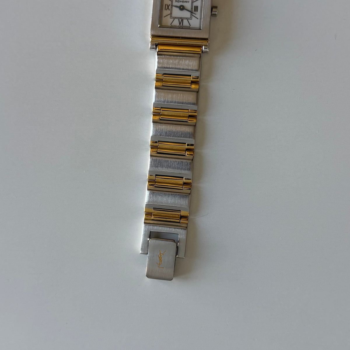Yves Saint Laurent 1990s Square Dial Two-Tone Gold-Plated Watch